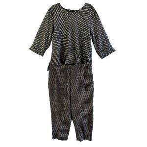 Habitat Black & Gray Striated Rayon Blend Tunic Top + Cropped Trousers Set XL